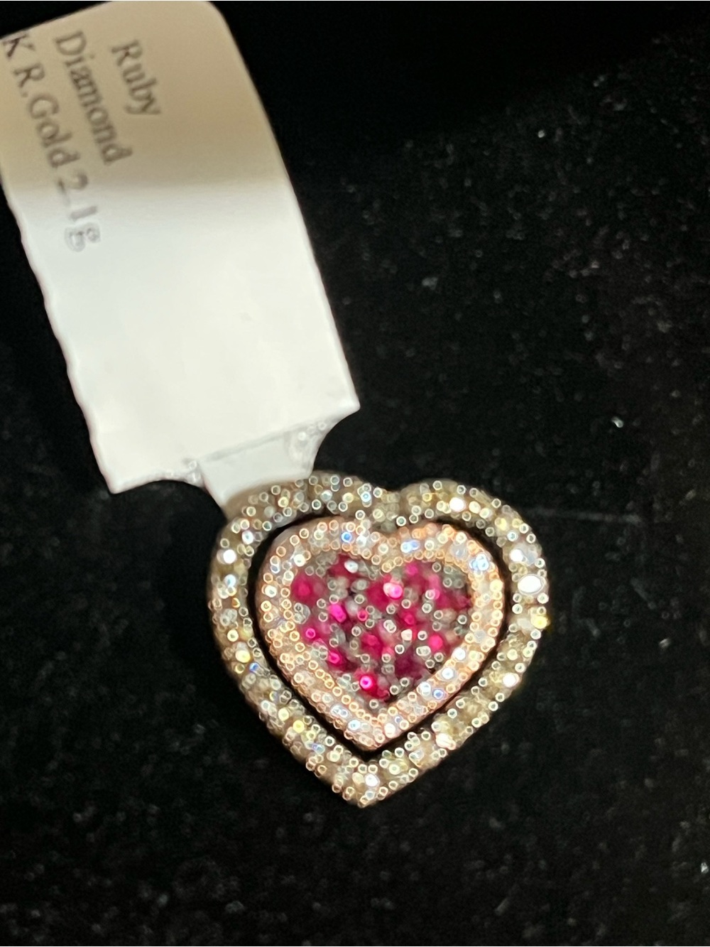 14k LeVian Godiva chocolate pave diamond and Ruby Heart Pendant